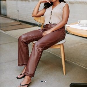 Abercrombie & Fitch Vegan Leather 90s Straight Pants - Brown 26L